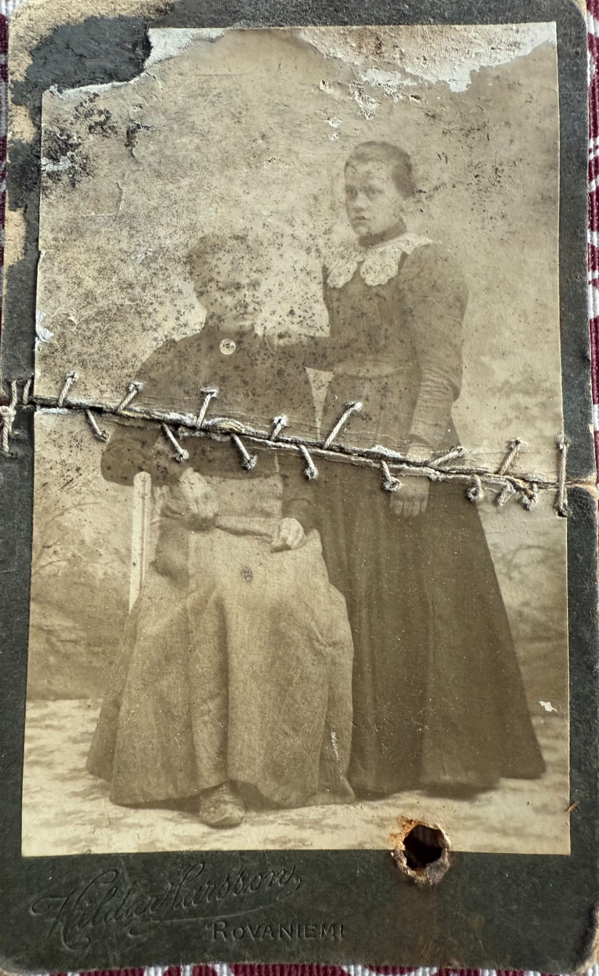 Historic late 19th-century photograph of the forest ranger´s wife and daughter at Saariniemi Estate in Finnish Lapland, discovered during estate´s restoration