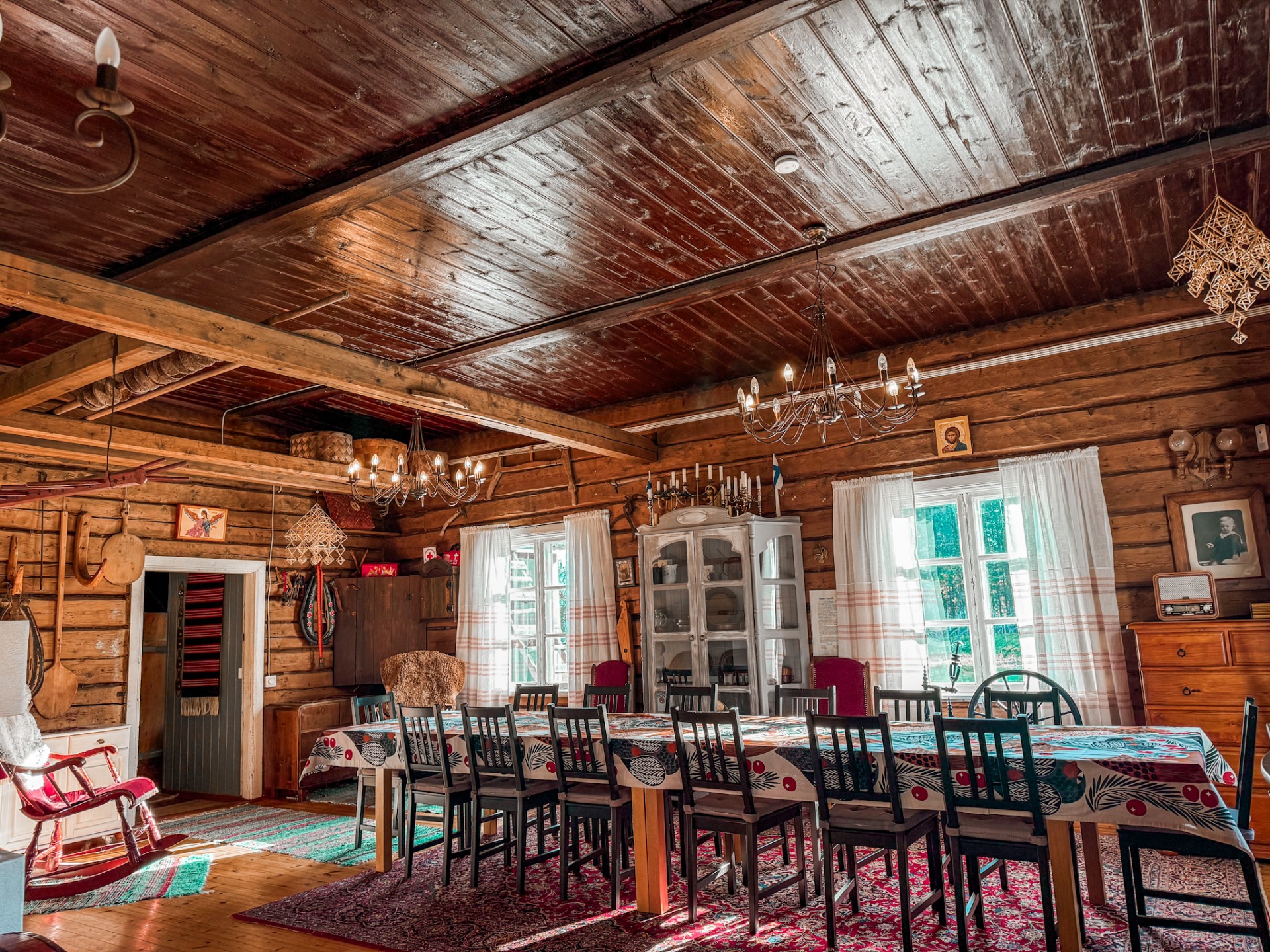 Historic log gathering space at Saariniemi Estate in Finnish Lapland